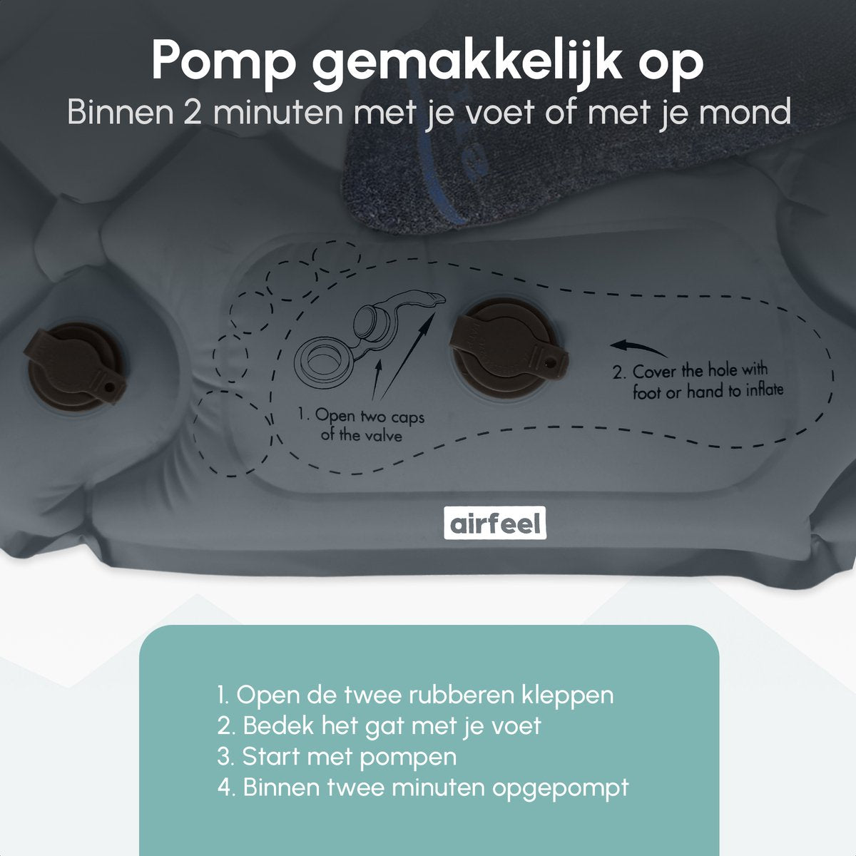  AirFeel Opblaasbaar Slaapmatje - Ingebouwde Pomp En Kussen - Lichtgewicht - 196 X 60 X 6cm - Gray