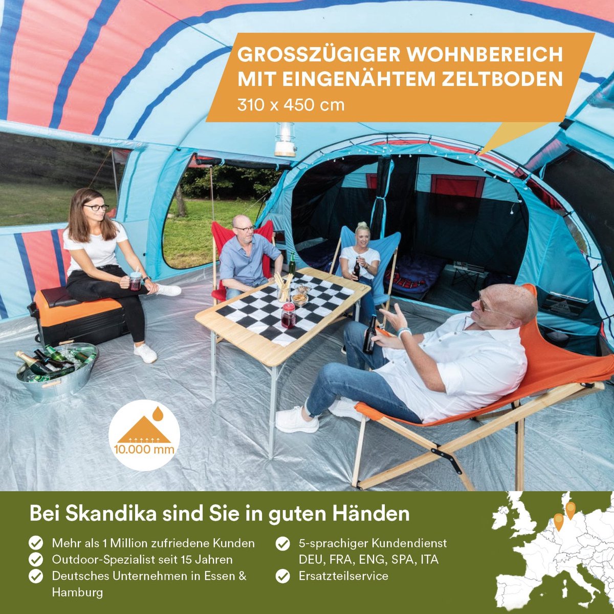  Skandika Gotland Tunneltent Voor 6 Personen, Grote Familietent In Racing-design, Ingenaaide Tentbodem, Waterdicht, 5000 Mm Waterkolom, Slaapcabine Met Scheidingswand, Muggennet (let Op, Komt Met Kleurfouten)
