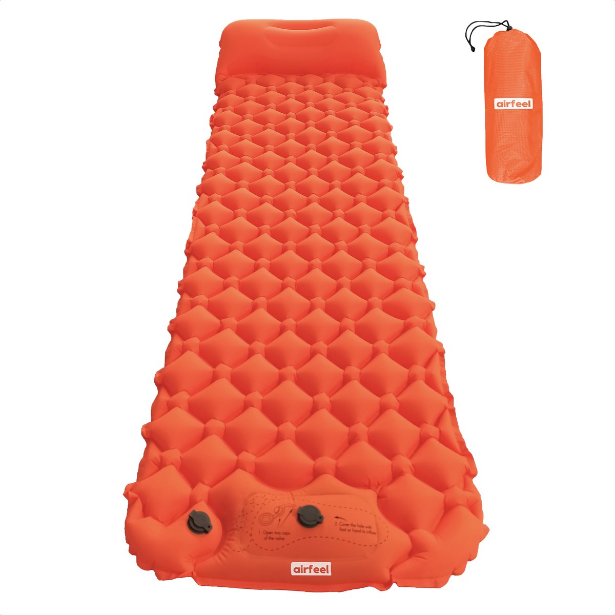  AirFeel Lichtgewicht Opsblaasbaar Slaapmatje - Ingebouwde Pomp En Kussen - 196 X 60 X 6 Cm - Orange