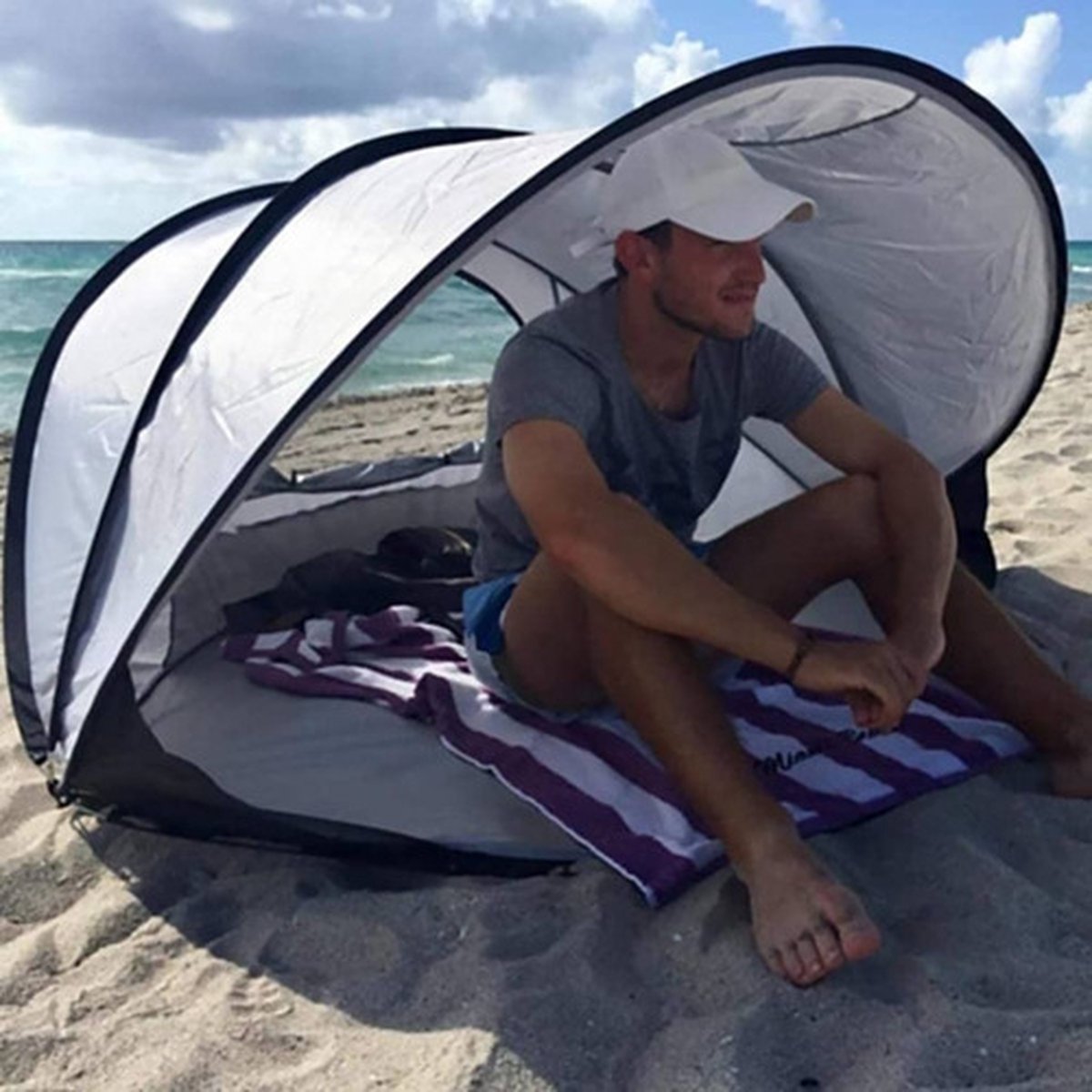  Deryan Luxe Pop Up Strandtent XXL - Anti-UV 50+ - Zilver