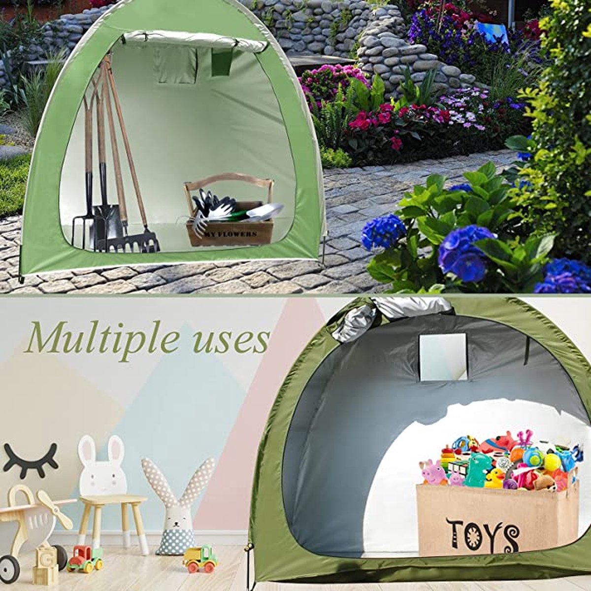 Merkloos Fietstent, Beschermhoes Fietsenschuur, Tent Voor Camping In De Open Lucht-groen 200*80*165CM