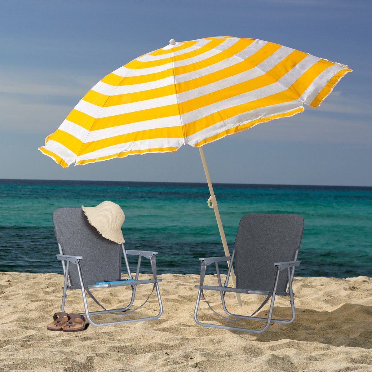  Relaxdays Strandstoel Opvouwbaar - Set Van 2 - Lage Campingstoel - Kampeerstoel Leuning - Grijs