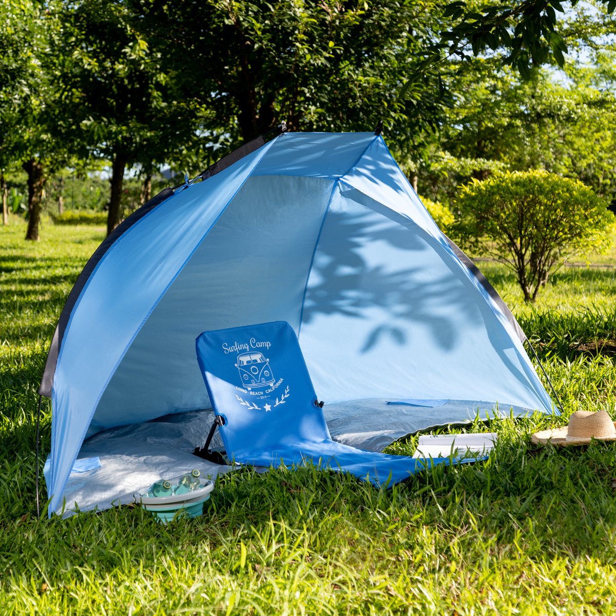  Navaris Windscherm Voor Het Strand - Zon- En Windbescherming Voor Drie Personen - Pop-up Speeltent Met UV- Bescherming - Beach Shelter Met Draagtas