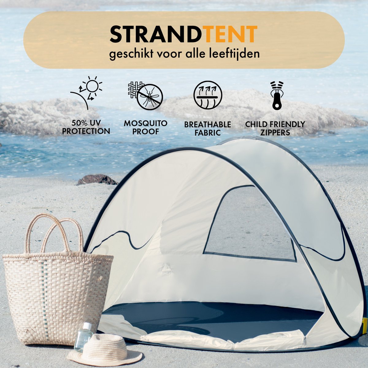  Deryan Luxe Pop Up Strandtent - Anti-UV 50+ - Cream