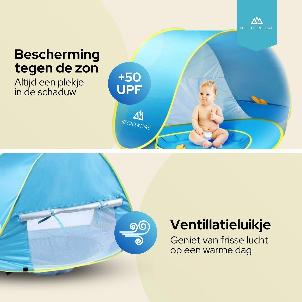  Needventure Baby Strandtent - Pop Up Tent - Windscherm Strand - Camping Strandtentje - Speeltent - Blauw