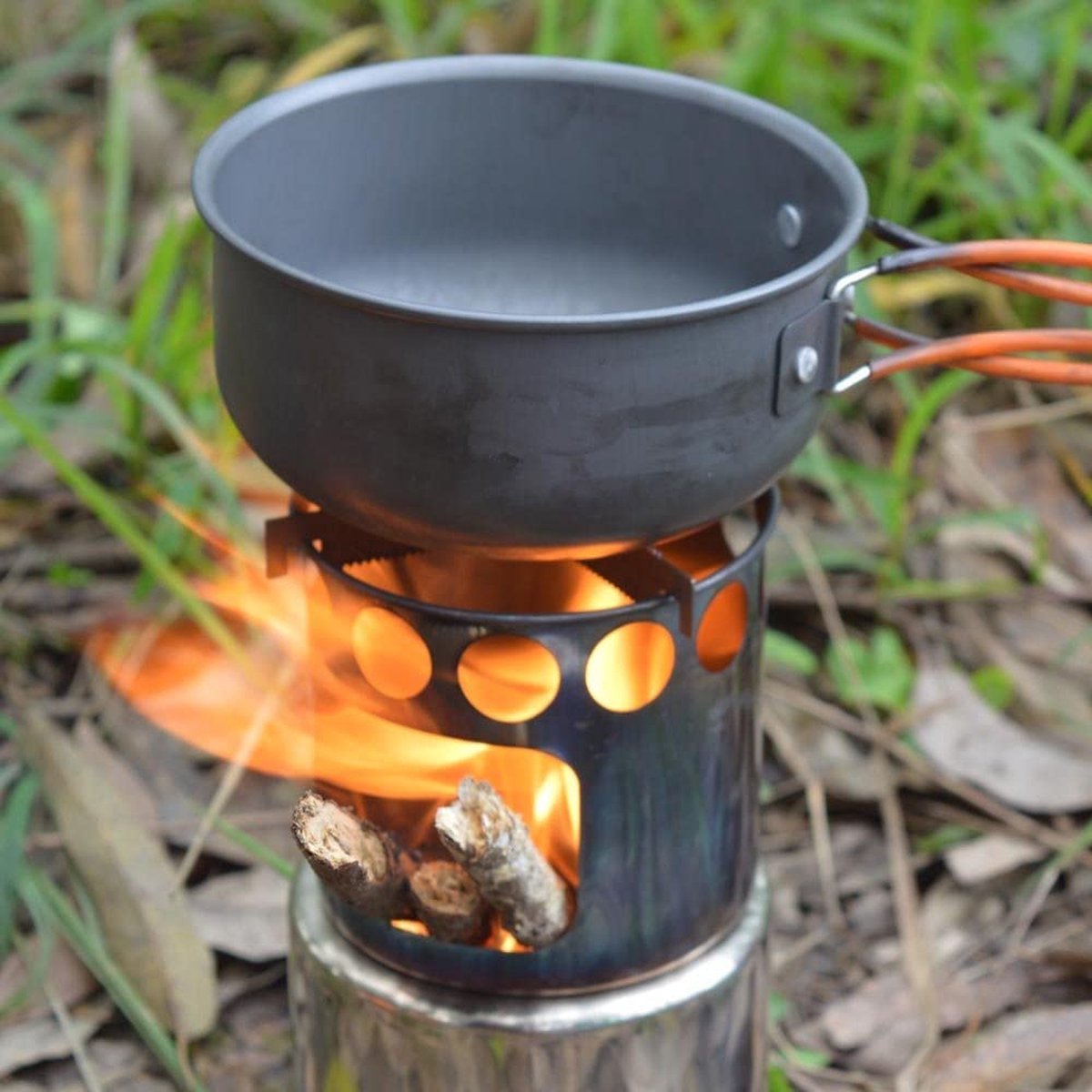 Merkloos Campingkooktoestel, Houtkachel, Draagbaar, Roestvrij Staal, Hobo-kooktoestel Met Opbergzak, Voor Barbecue, Camping, Picknick, Wandelen