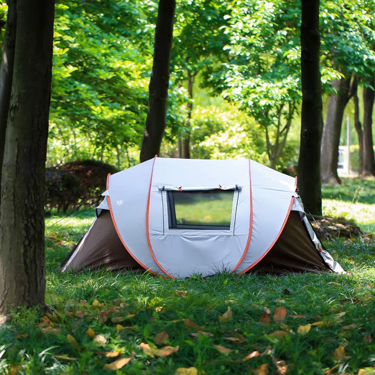  Fly Lab Luxe Pop Up Tent - Kampeer Tent - Grijs/Oranje - 4 Persoons