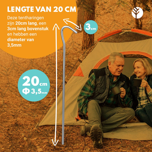  Stalen Haringen Set Van 50st. - Premium Staal - Grondanker - Tent Haring - Grondhaken - Tent Spijker - 20cm Lang - 3cm Haak - 3,5mm Premium Dikte Tentharing - Groots®