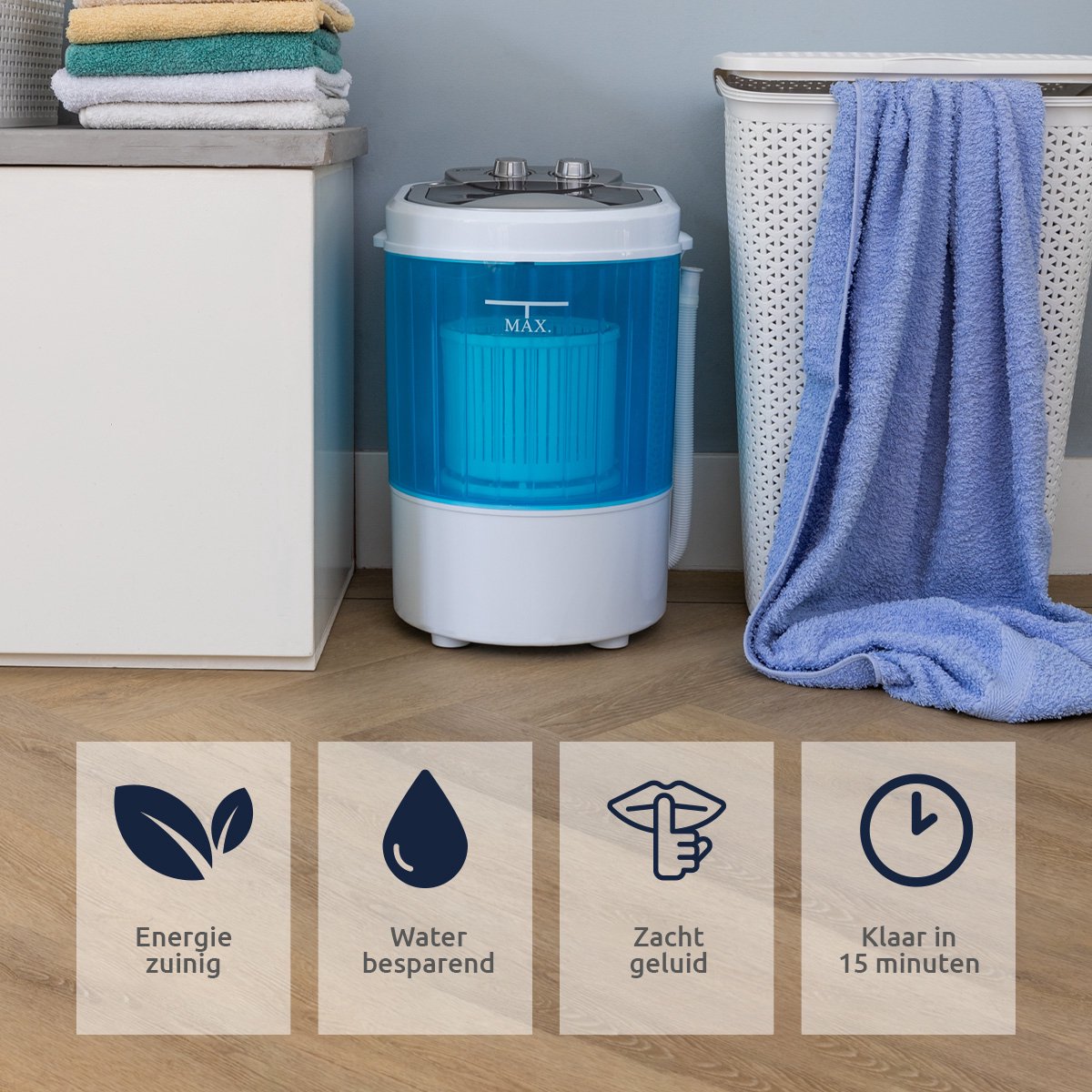  BluMill Mini Wasmachine - Met Centrifuge - Compact - Camping Wasmachine - Duurzame Keuze