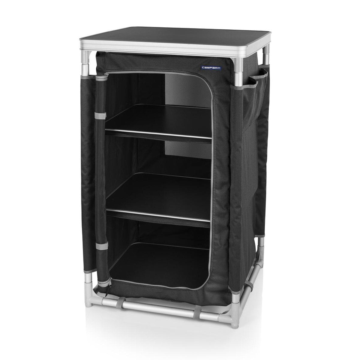  Campart Campingkast CU-0719 – Opvouwbaar En Verstelbaar - 4 Verstelbare Poten - 3 Lagen - Aluminium Frame - Grijs