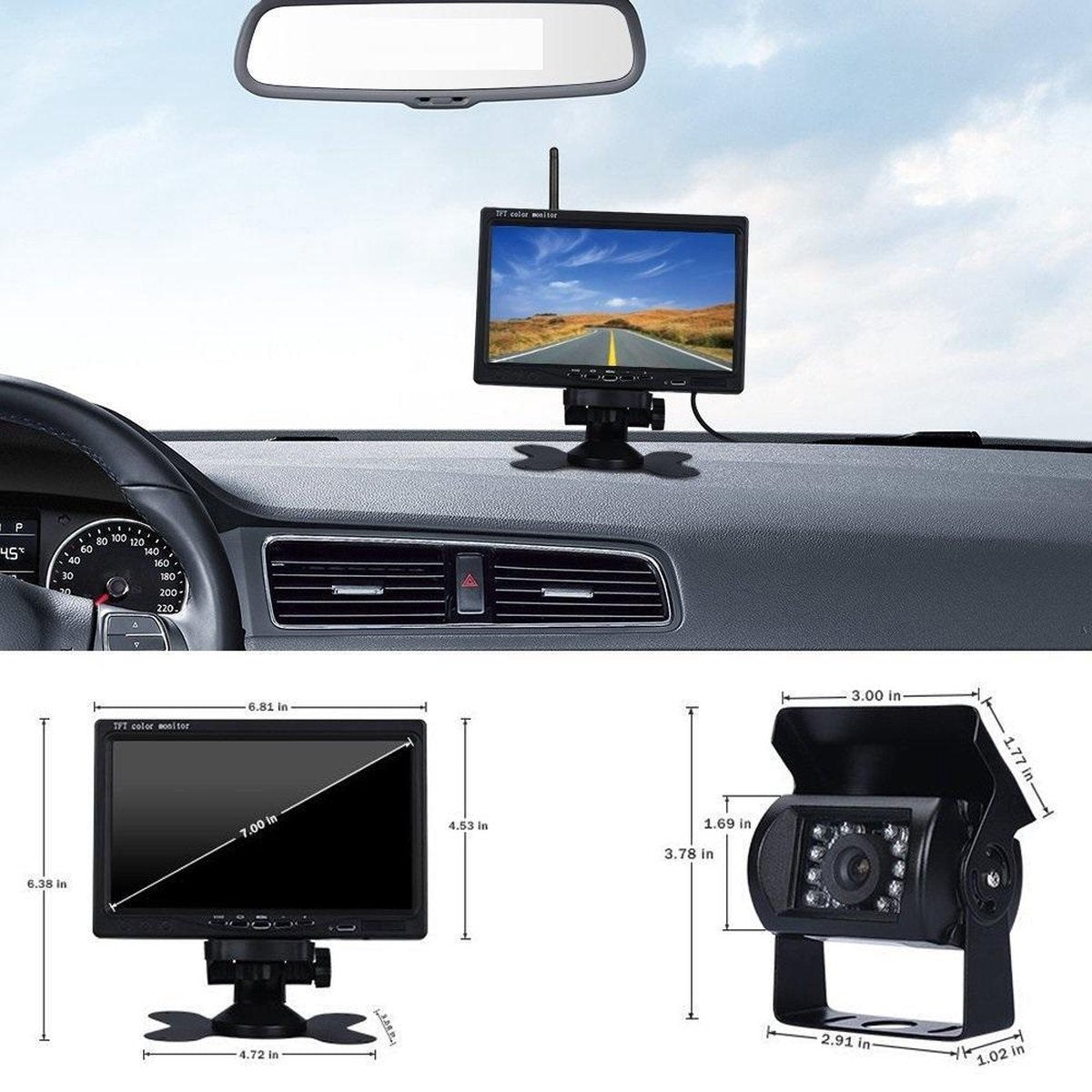  BrandWay Draadloze Auto Achteruitrijcamera Set Met Nachtzicht En 7 Inch Scherm - Achteruitrij Camera Draadloos Voor Auto / Camper / Caravan / Vrachtwagen / Landbouw