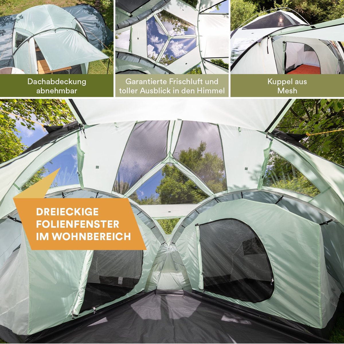  Skandika Bern 4 Koepeltent - Koepeltent - Tenten - 4 Persoons Kampeertent Met Panoramisch Dakraam, 2 Slaapcabines, Grondzeil, 210 Cm Stahoogte, Waterdicht, 4000 Mm Waterkolom - Grote Outdoor Familie Tent, Kampeertent - Grijs