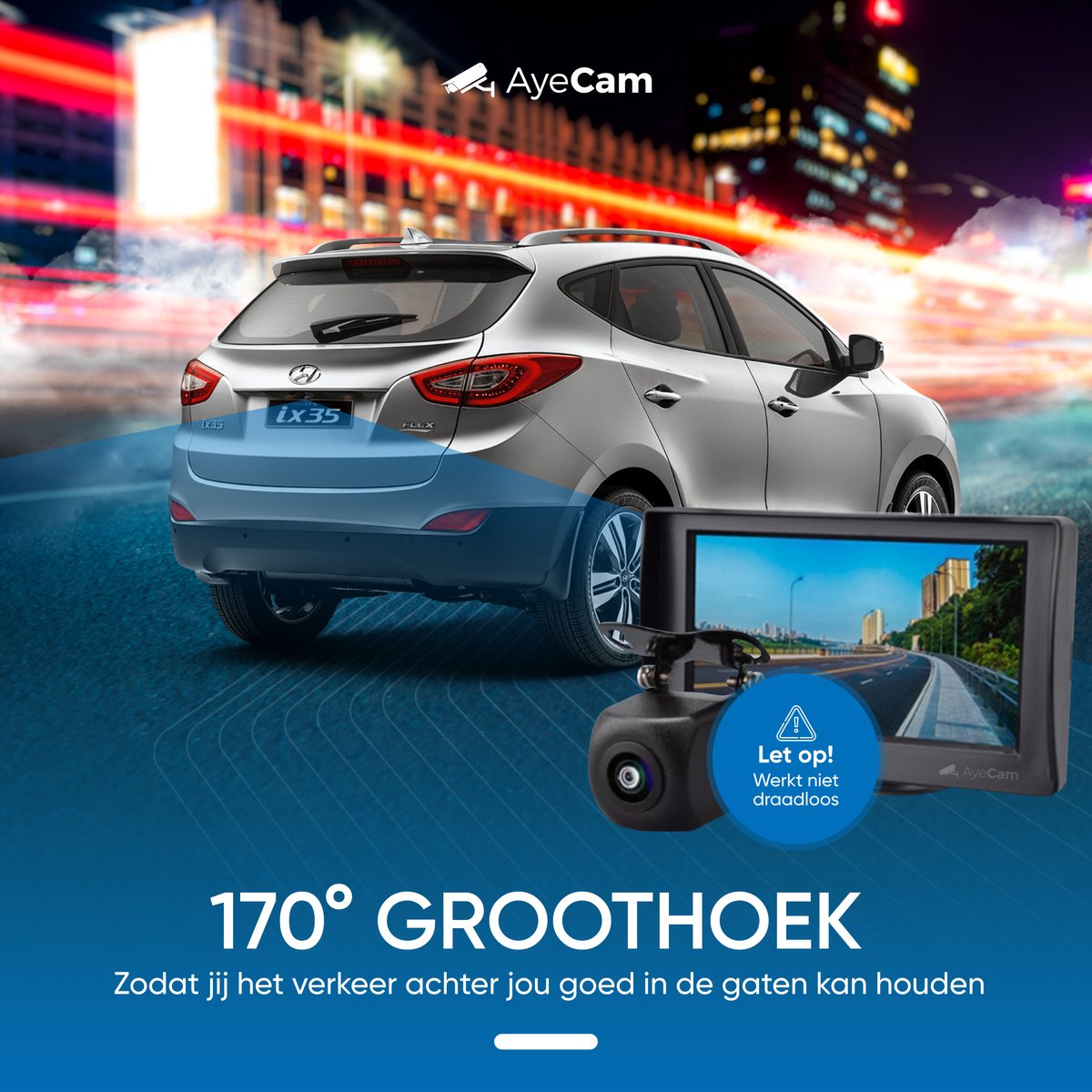  AyeCam Achteruitrijcamera - 4,3 Inch Scherm - 2 Kanaals – Nachtzicht - Incl. Begeleidingslijnen