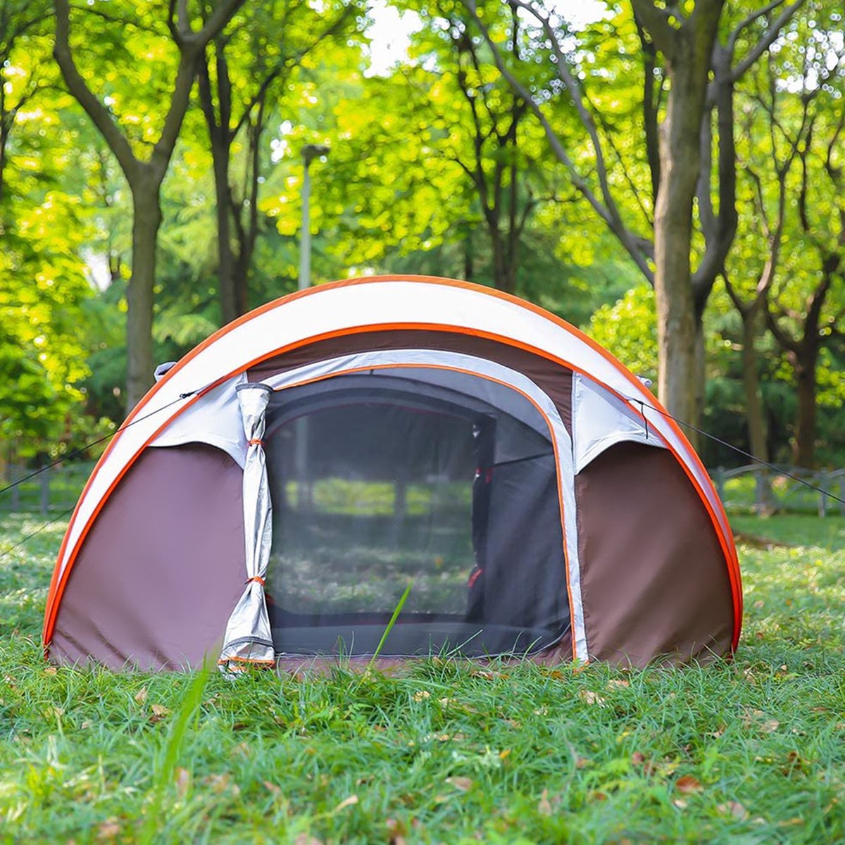  Fly Lab Luxe Pop Up Tent - Kampeer Tent - Grijs/Oranje - 4 Persoons