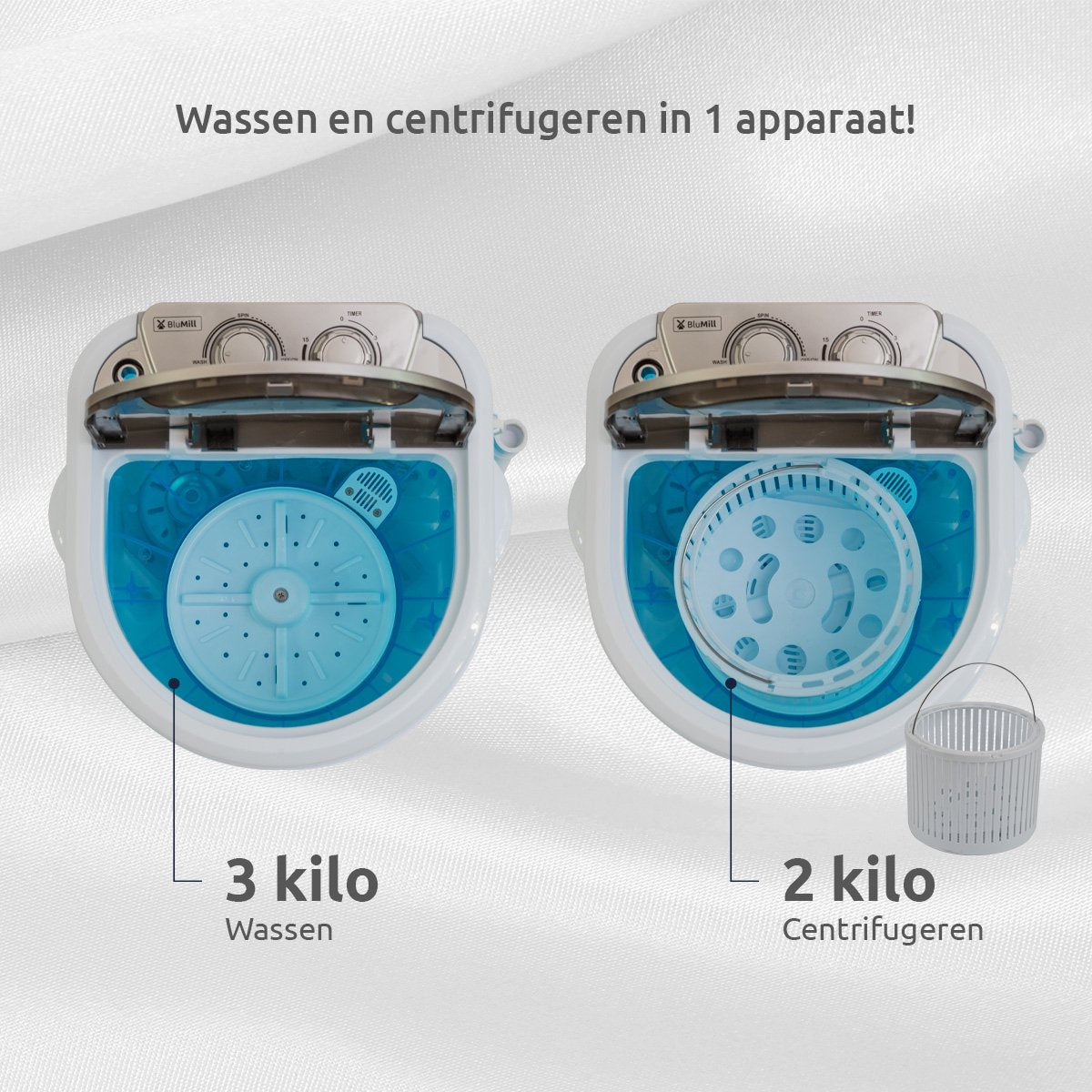 BluMill Mini Wasmachine - Met Centrifuge - Compact - Camping Wasmachine - Duurzame Keuze