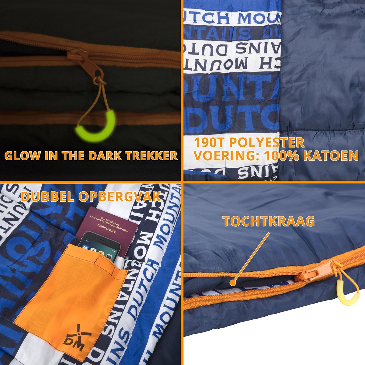  Dutch Mountains Slaapzak Goeree XL - Extra Groot 220x90cm - Katoenen Binnenkant - Aanritsbaar - Tochtstrip En Compressiehoes