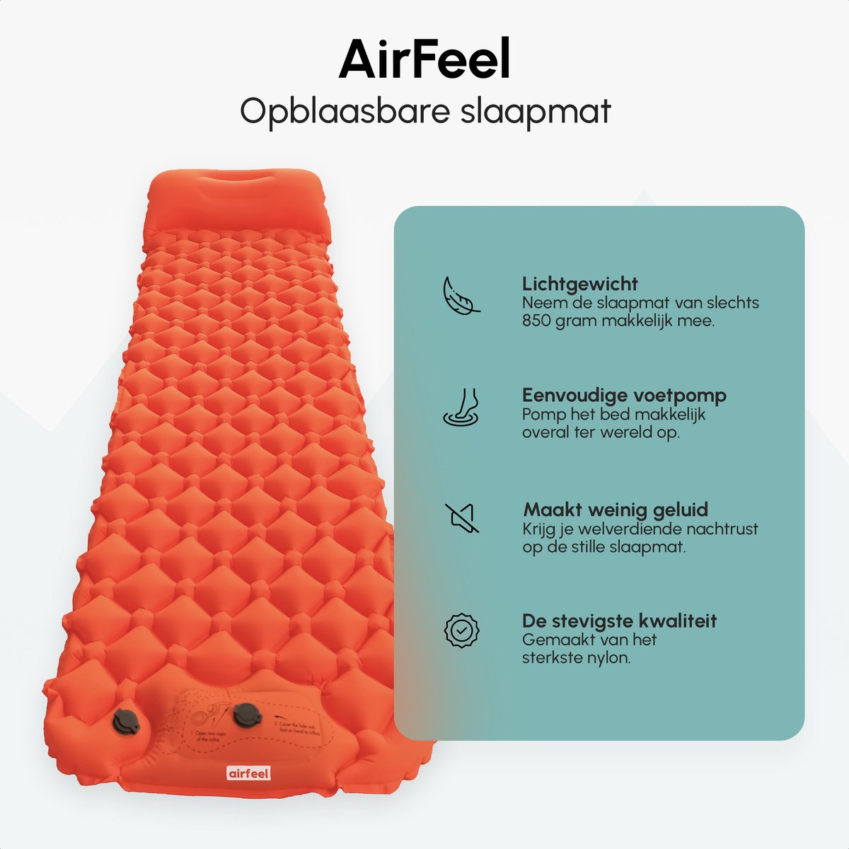  AirFeel Lichtgewicht Opsblaasbaar Slaapmatje - Ingebouwde Pomp En Kussen - 196 X 60 X 6 Cm - Orange