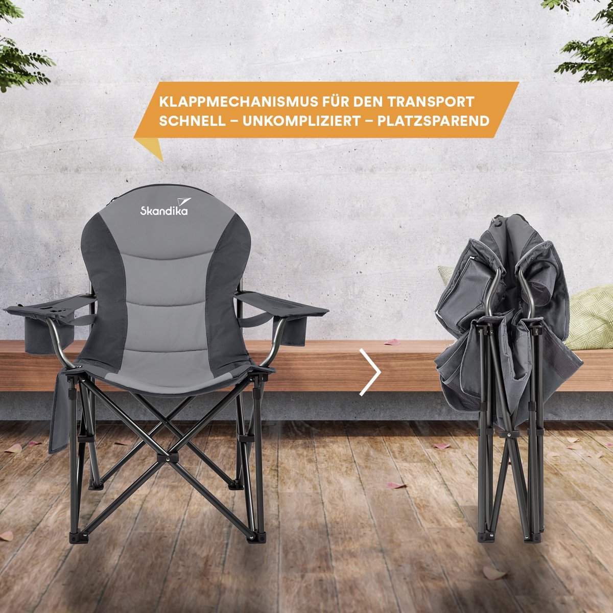  Skandika Relax Comfort Campingstoel - Campingstoel Opvouwbaar - Comfortabele Klapstoel Met Drinkhouder En Koelvak, Tot Max. 160 Kg, Opvouwbaar, Lichtgewicht | Vouwstoel Voor Kamperen, Camping, Festival, Vissen – Grijs