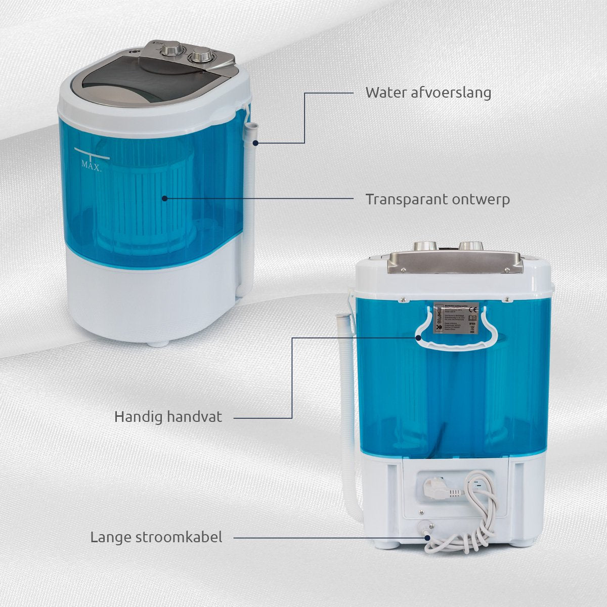  BluMill Mini Wasmachine - Met Centrifuge - Compact - Camping Wasmachine - Duurzame Keuze