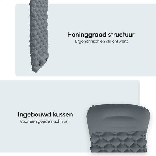 AirFeel Opblaasbaar Slaapmatje - Ingebouwde Pomp En Kussen - Lichtgewicht - 196 X 60 X 6cm - Gray