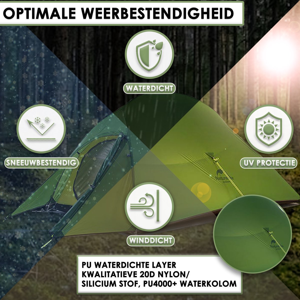  Cloud Up 3 Upgraded - Naturehike® - Tent 3 Persoons - Lichtgewicht Tent - Incl. Grondzeil - 20D 4000MM - Outdoor Kampeertent - Waterdicht - Hiking &amp; Wandelen