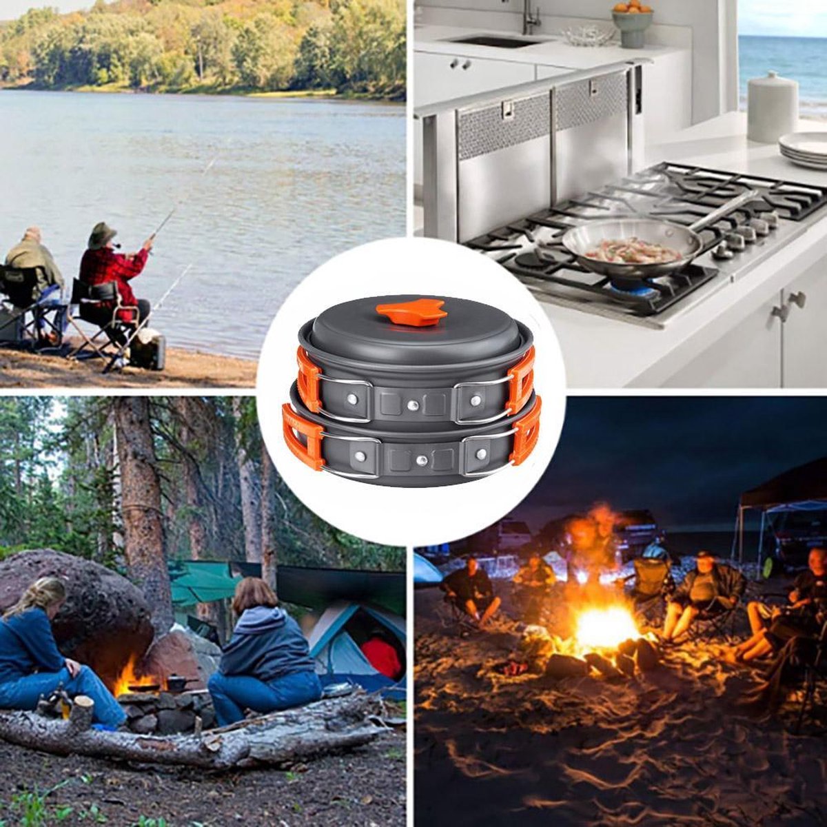  Camping Outdoor Kookset 13-delig Camping Servies En Pannen Pannenset Keukengerei - BPA-vrij &amp; Geen Giftige Stoffen - Opvouwbaar &amp; Licht - Ideaal Voor Reizen, Festival, Wandelen
