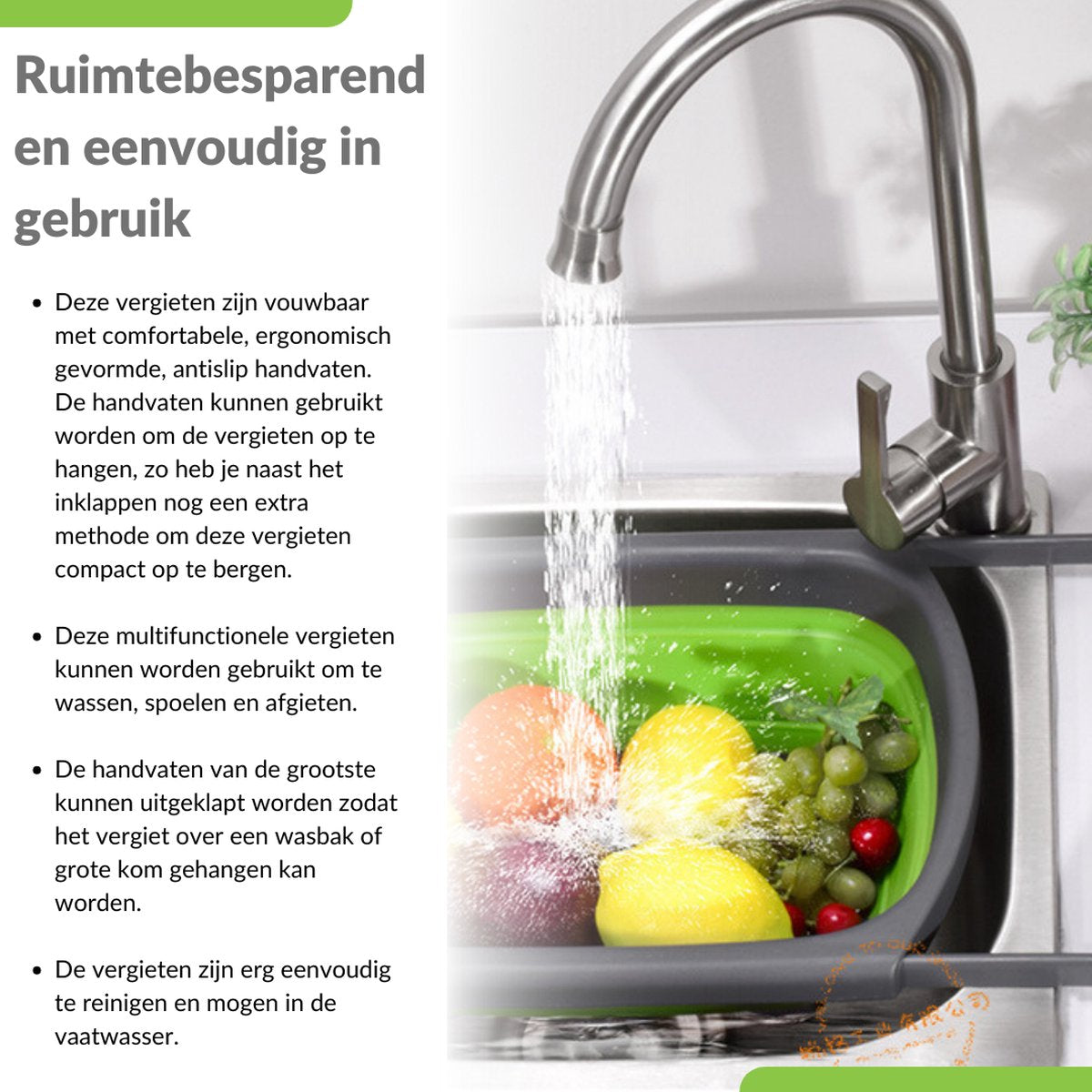  Buxibo - 3-Delige Keuken Vergiet Set Inklapbaar Groen/Grijs
