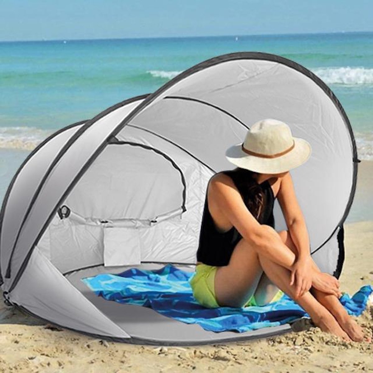  Deryan Luxe Pop Up Strandtent XXL - Anti-UV 50+ - Zilver