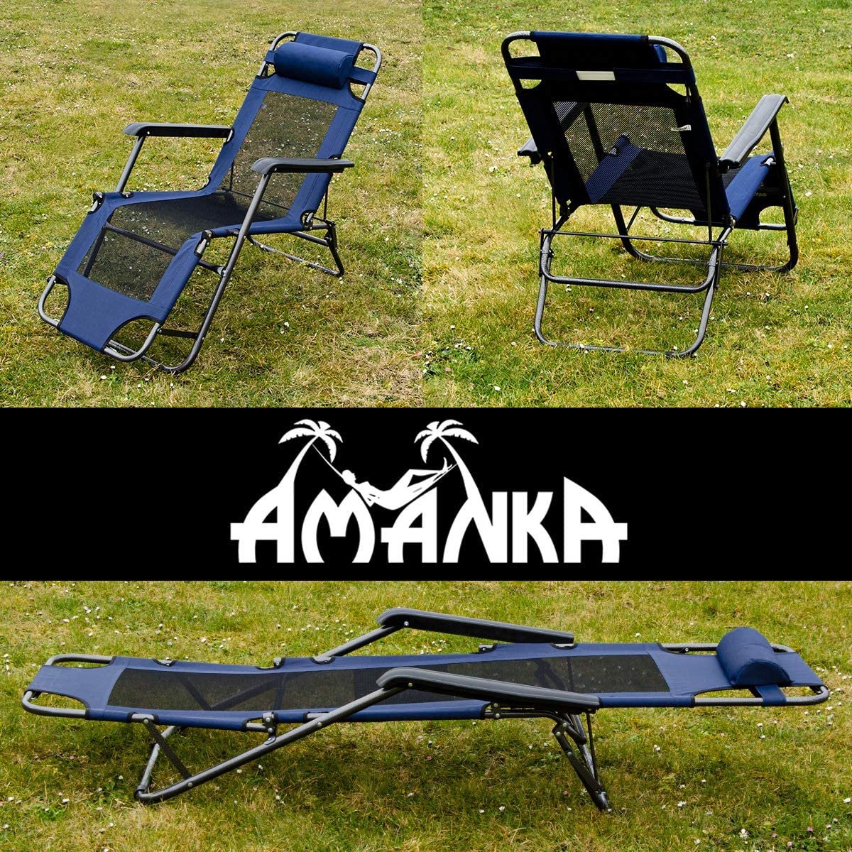  Ligstoel 155x60cm - Opvouwbaar Campingstoel Ligbed Strandstoel Tuinstoel Vouwligstoel Blauw