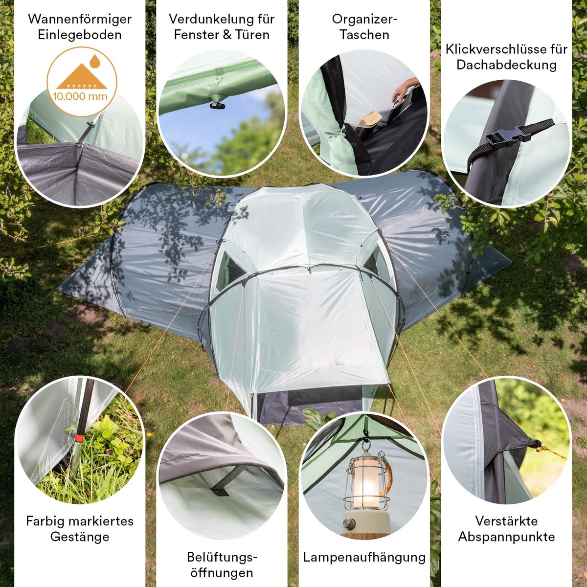  Skandika Bern 4 Koepeltent - Koepeltent - Tenten - 4 Persoons Kampeertent Met Panoramisch Dakraam, 2 Slaapcabines, Grondzeil, 210 Cm Stahoogte, Waterdicht, 4000 Mm Waterkolom - Grote Outdoor Familie Tent, Kampeertent - Grijs