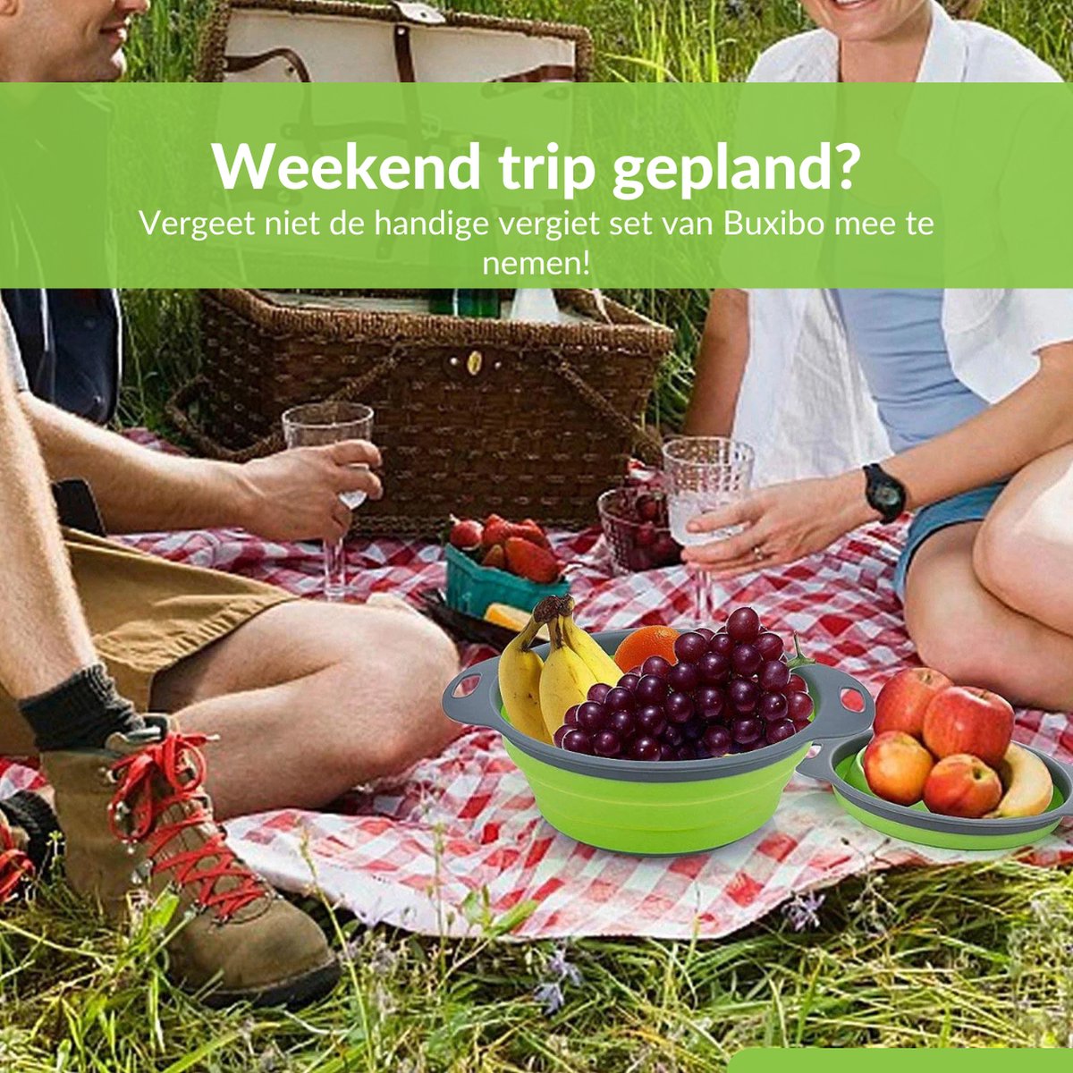  Buxibo - 3-Delige Keuken Vergiet Set Inklapbaar Groen/Grijs
