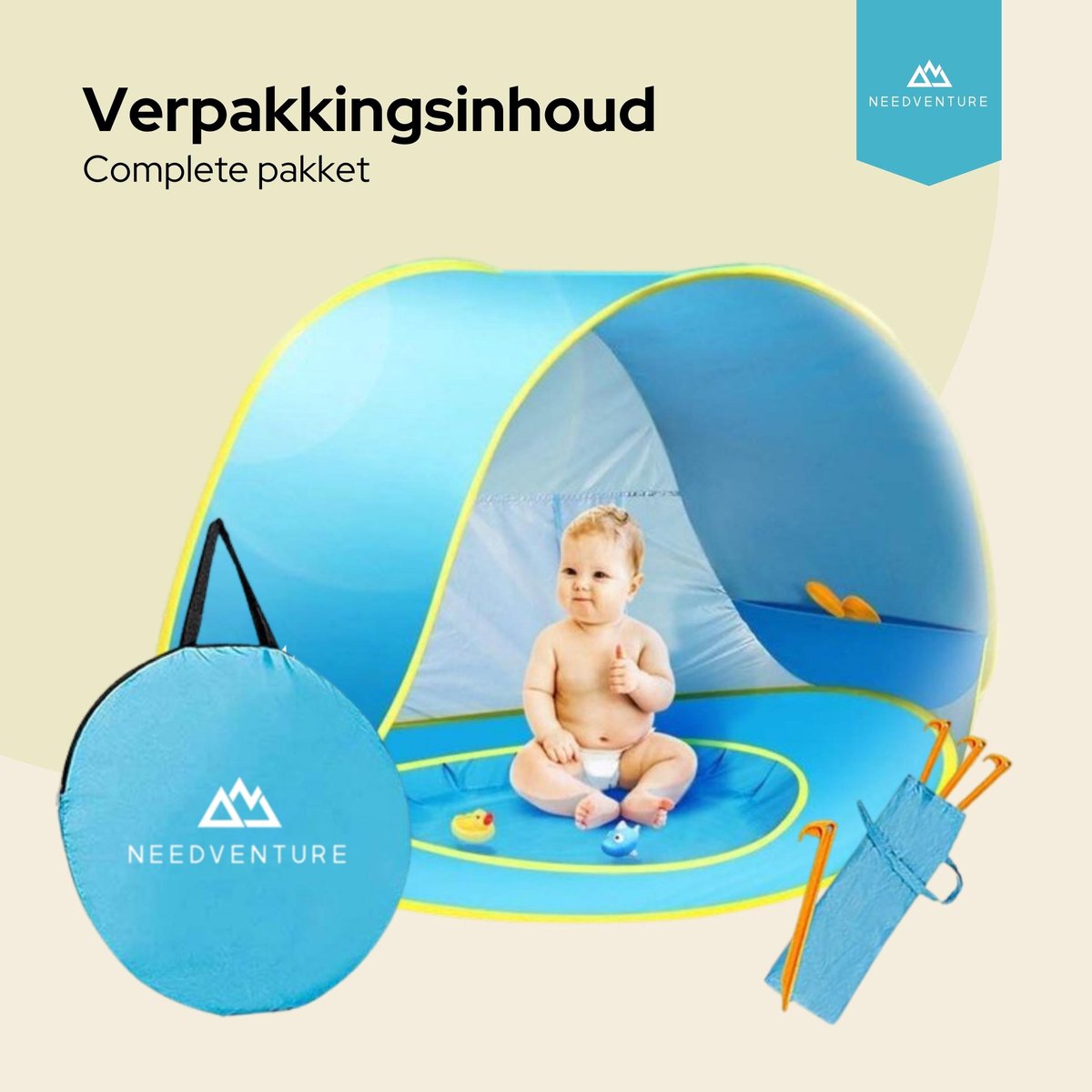  Needventure Baby Strandtent - Pop Up Tent - Windscherm Strand - Camping Strandtentje - Speeltent - Blauw