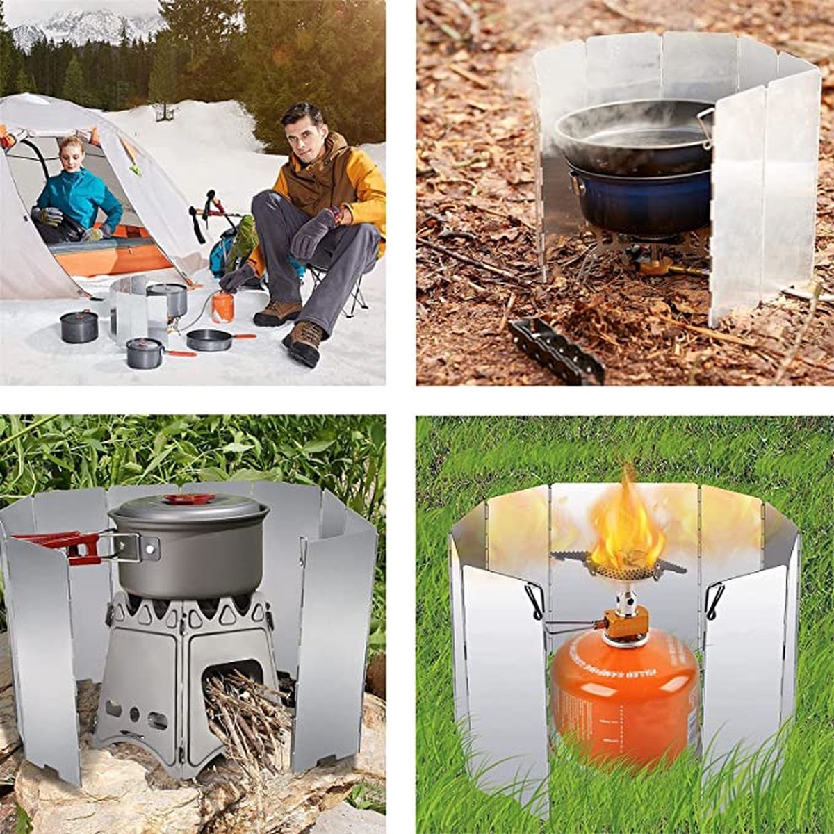  IBright Kookwindscherm - 12 Delig - 24cm Hoog - Kamperen -Opvouwbaar - Universeel