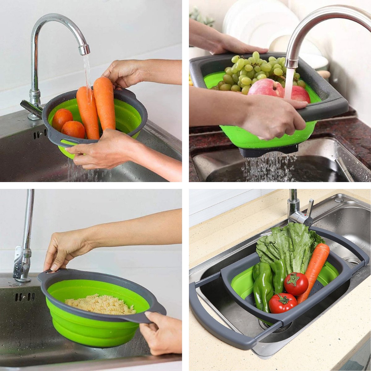  Buxibo - 3-Delige Keuken Vergiet Set Inklapbaar Groen/Grijs