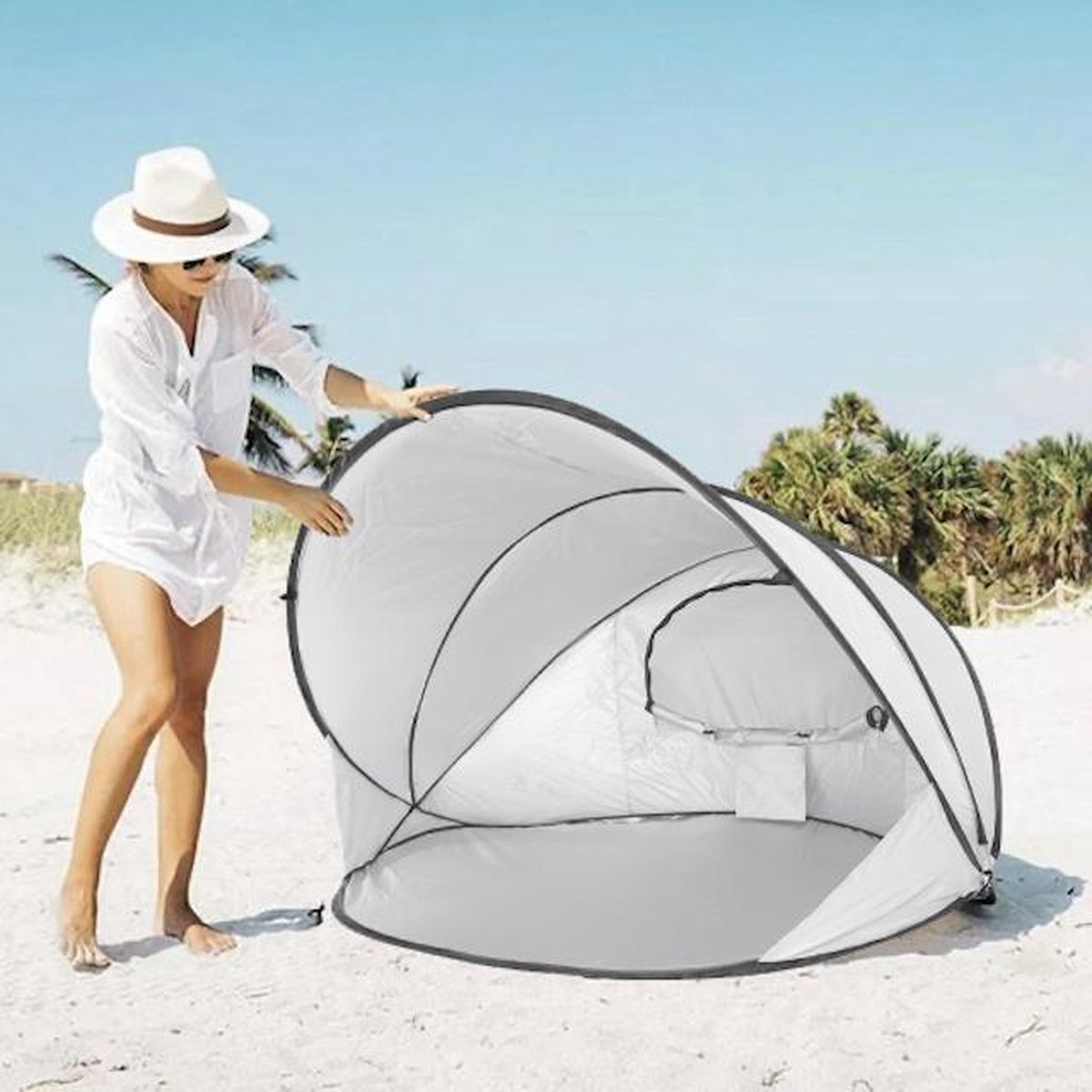  Deryan Luxe Pop Up Strandtent XXL - Anti-UV 50+ - Zilver