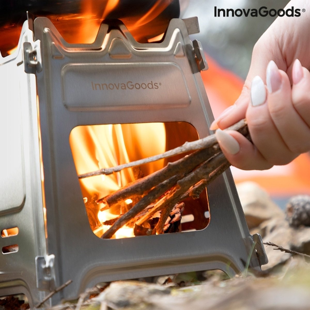 Innovagoods INKLAPBARE STALEN CAMPINGOVEN FLAMET - Camping Oven - Mini Oven - Camping Oventje - Oventje Camping - Mini Oven Vrijstaand - Mini Oventje