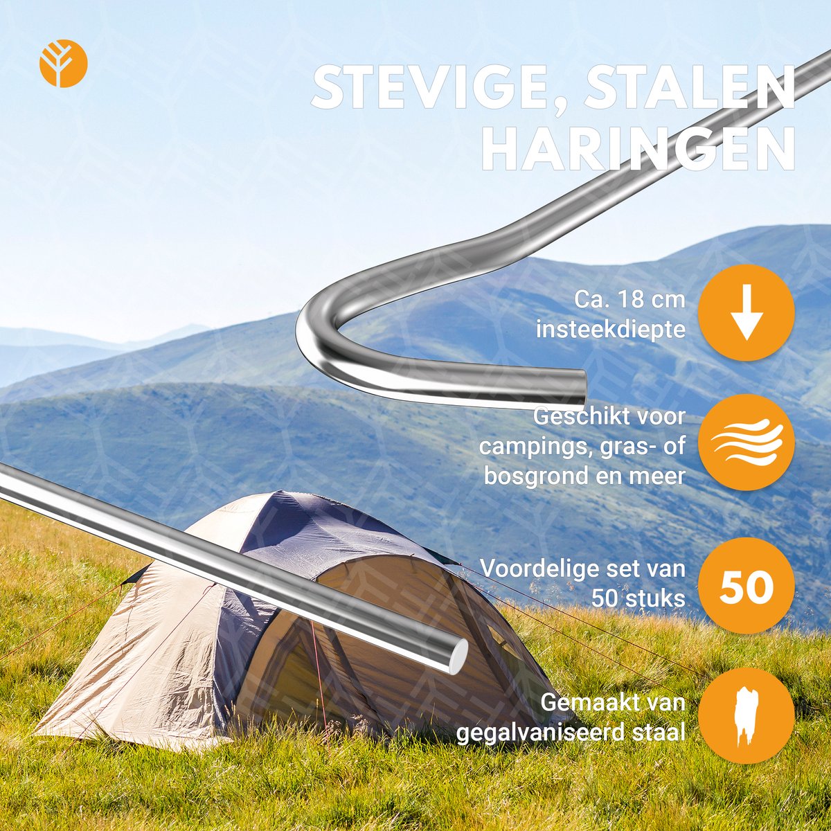  Stalen Haringen Set Van 50st. - Premium Staal - Grondanker - Tent Haring - Grondhaken - Tent Spijker - 20cm Lang - 3cm Haak - 3,5mm Premium Dikte Tentharing - Groots®