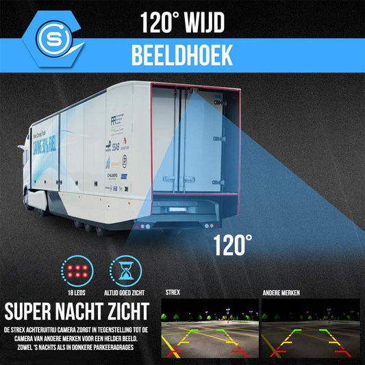  Strex Achteruitrijcamera Set Bedraad Met 4 Camera's (tegelijk Bekijken) - 9" Scherm - 18LED Nachtzicht 15m - IP67 Waterdicht - Achteruitrij Camera