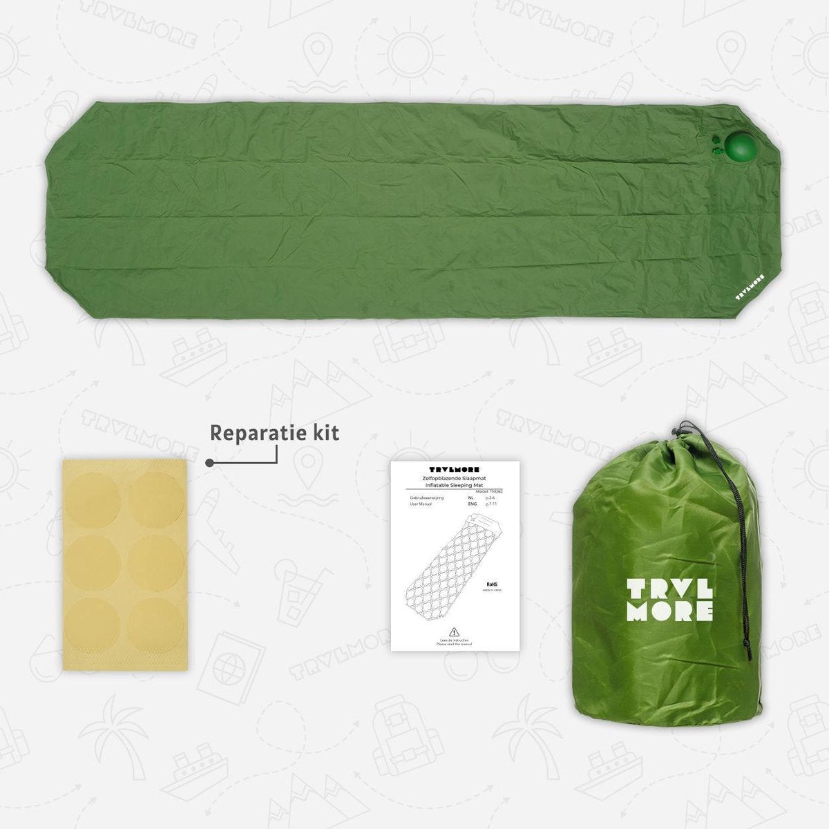  TRVLMORE Slaapmat - Zelfopblazend - 1 Persoons - Ingebouwde Pomp En Kussen - Groen