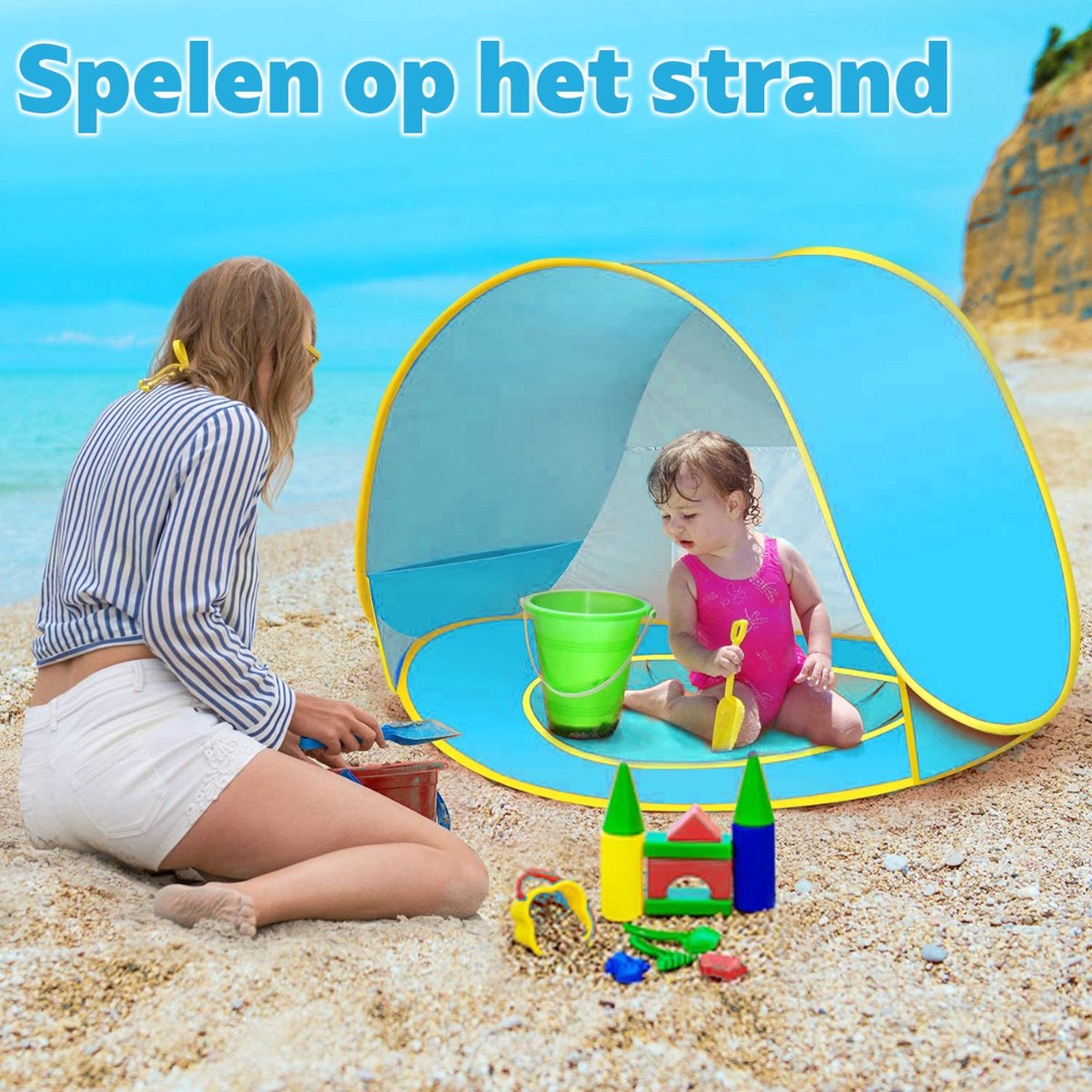  Seidon Strandtent Baby - Pop Up Tent - UV Bescherming - Baby En Kind - Waterdicht - Zwembadje - UV Bescherming