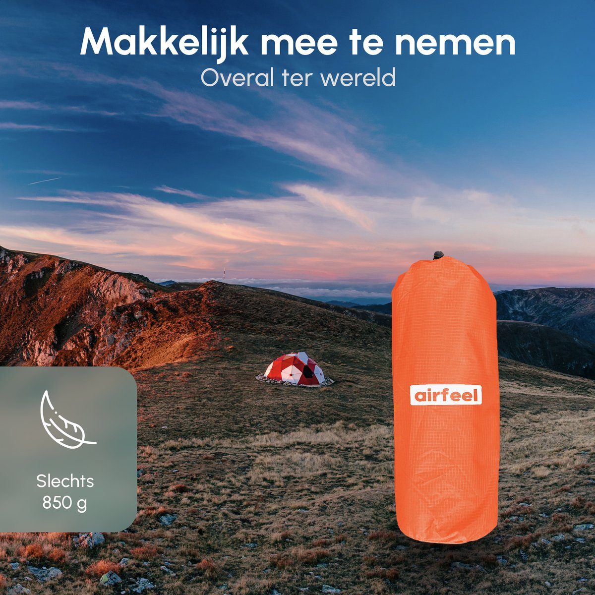  AirFeel Lichtgewicht Opsblaasbaar Slaapmatje - Ingebouwde Pomp En Kussen - 196 X 60 X 6 Cm - Orange