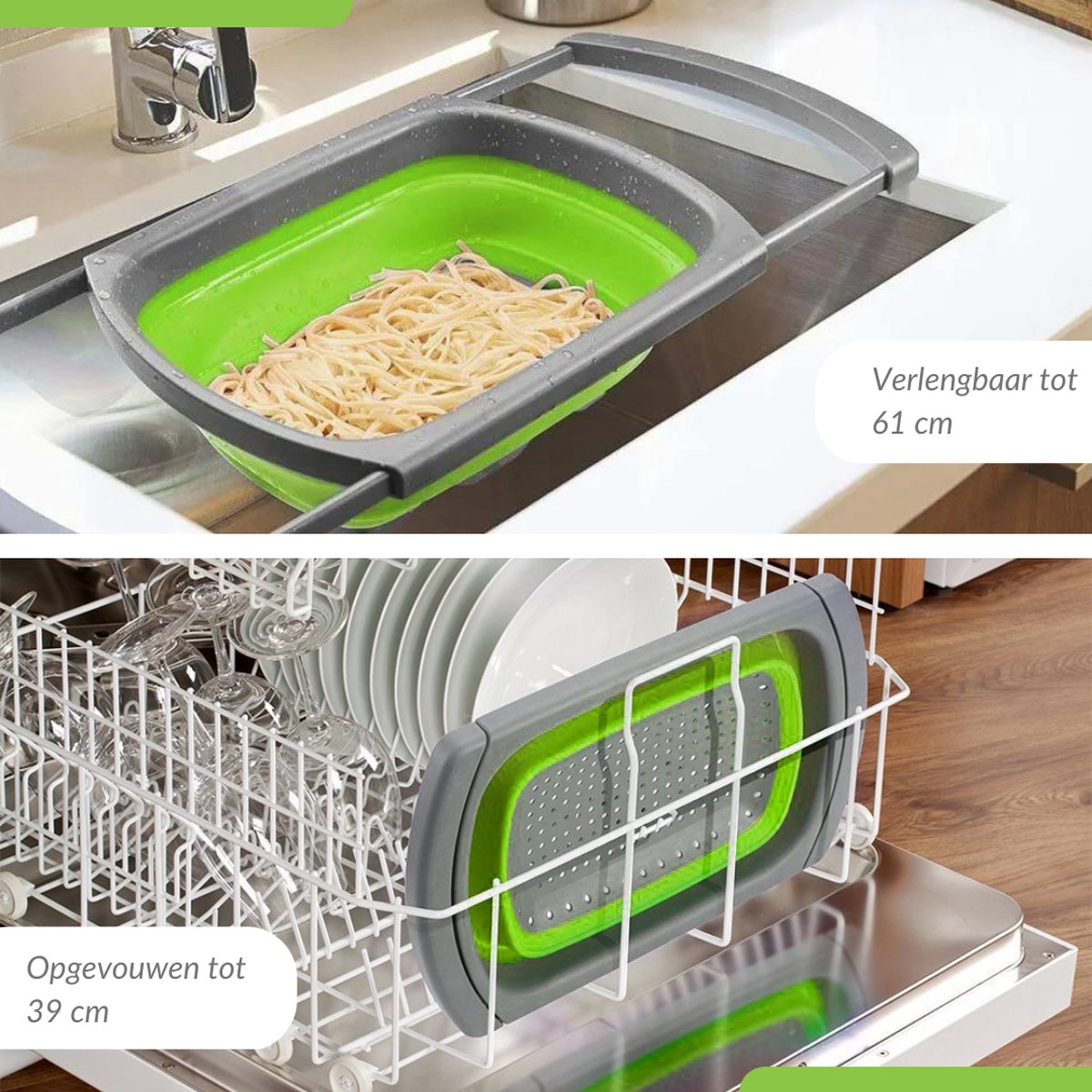  Buxibo - 3-Delige Keuken Vergiet Set Inklapbaar Groen/Grijs