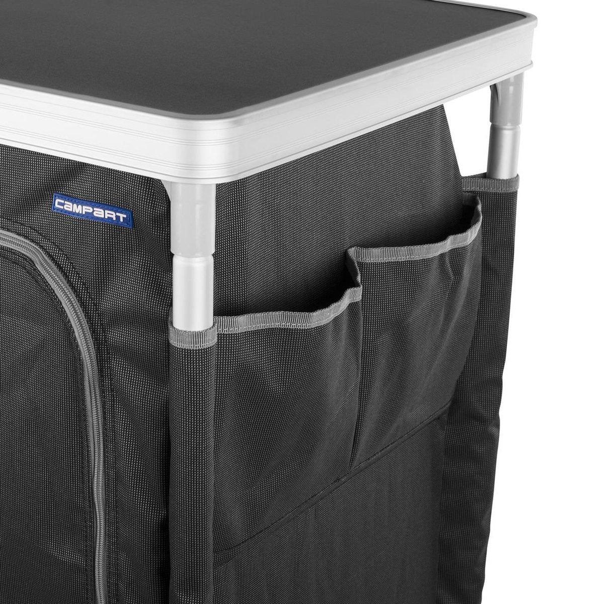  Campart Campingkast CU-0719 – Opvouwbaar En Verstelbaar - 4 Verstelbare Poten - 3 Lagen - Aluminium Frame - Grijs