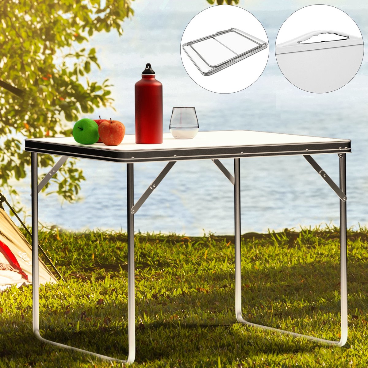 Merkloos Aluminium Inklapbare Tuintafel - Campingtafel - 80x60x68 Cm