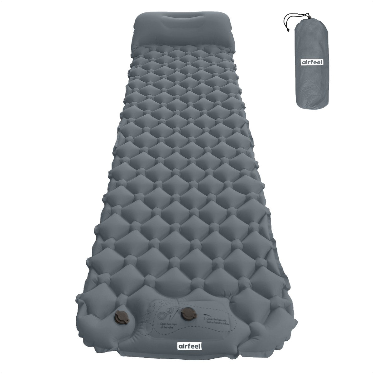  AirFeel Opblaasbaar Slaapmatje - Ingebouwde Pomp En Kussen - Lichtgewicht - 196 X 60 X 6cm - Gray