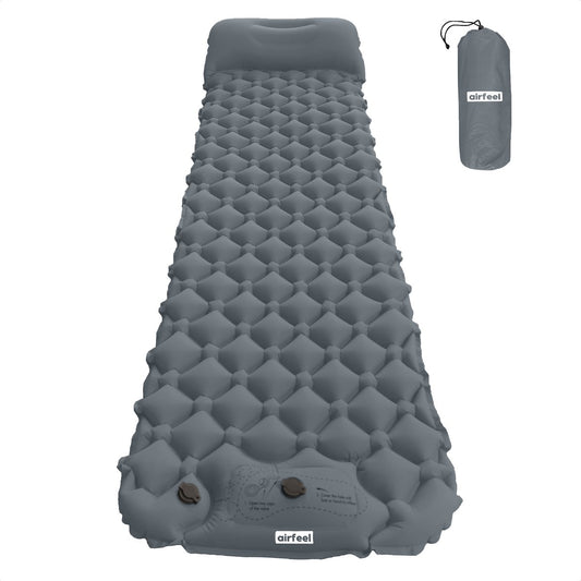  AirFeel Opblaasbaar Slaapmatje - Ingebouwde Pomp En Kussen - Lichtgewicht - 196 X 60 X 6cm - Gray