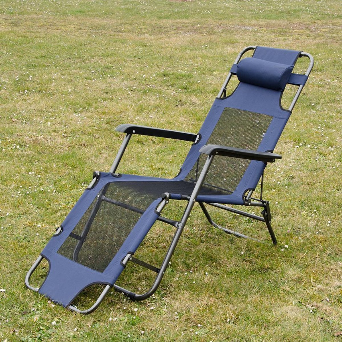  Ligstoel 180x60cm - Opvouwbaar Campingstoel Ligbed Strandstoel Tuinstoel Vouwligstoel Blauw