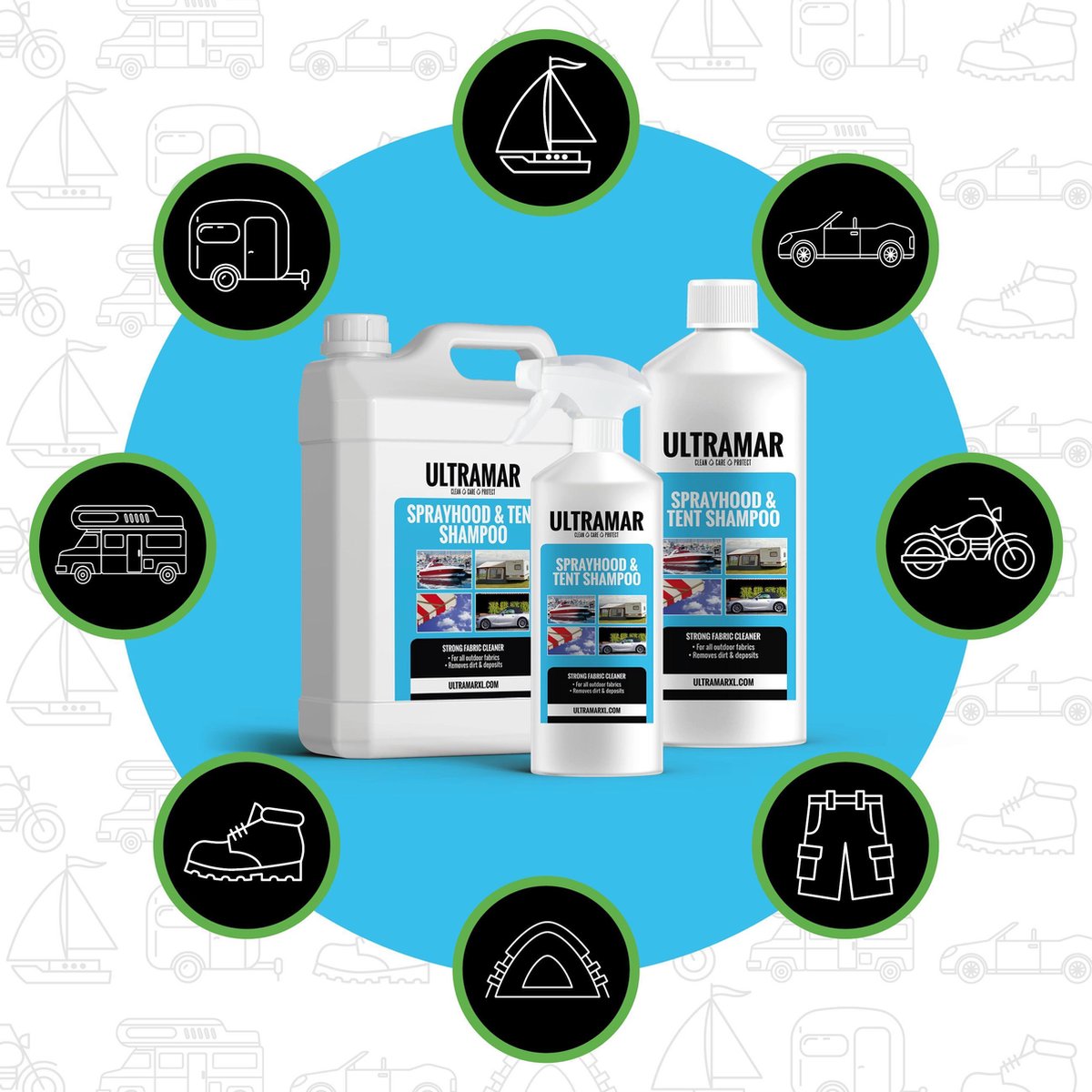  Ultramar - Reiniger Sprayhood &amp; Tent Shampoo 500 Ml - Tentdoekreiniger Voor Bootkap, Tent, Cabriodak
