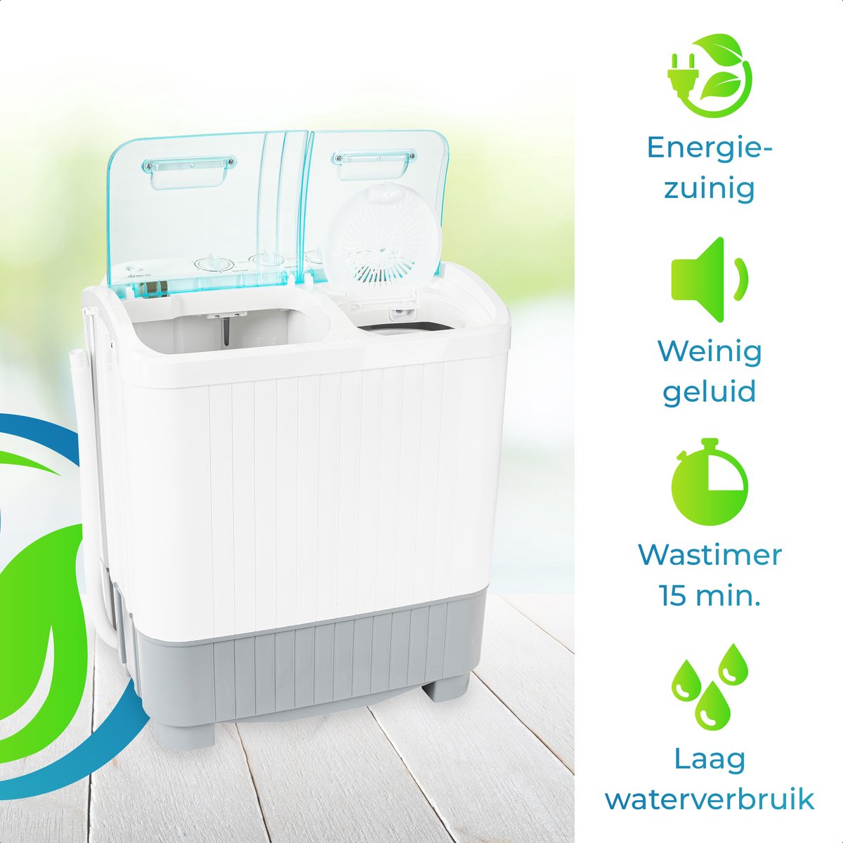  XatiX - Mini Wasmachine Met Dubbele Trommel 5,6 Kg - Toerental 1400