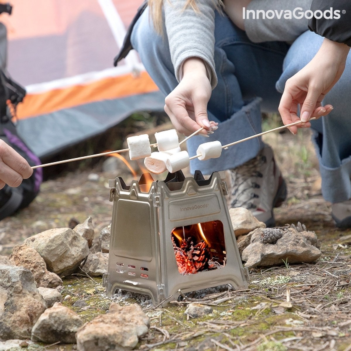 Innovagoods INKLAPBARE STALEN CAMPINGOVEN FLAMET - Camping Oven - Mini Oven - Camping Oventje - Oventje Camping - Mini Oven Vrijstaand - Mini Oventje